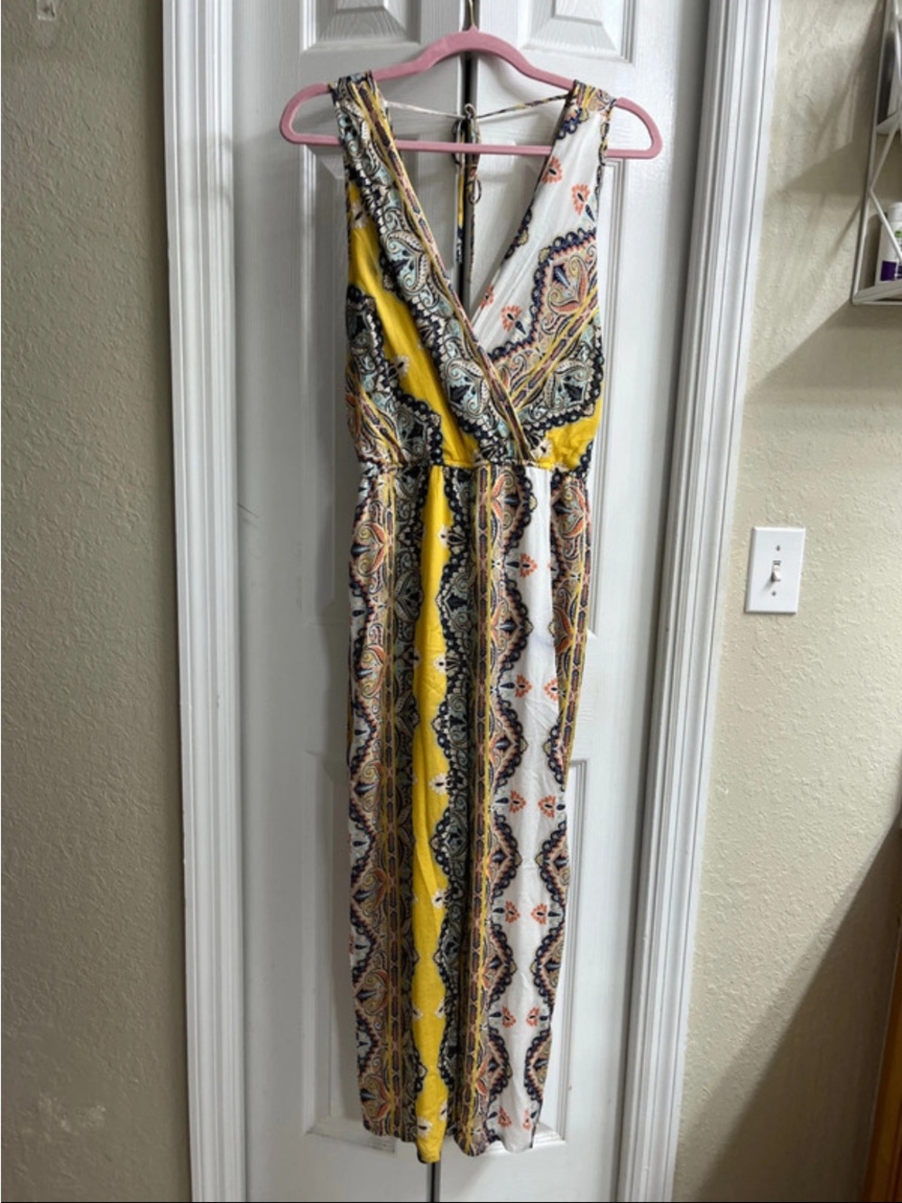 Yellow & White Paisley Wrap Jumpsuit